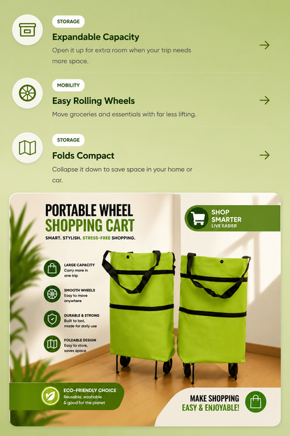 Foldable Rolling Shopping Bag – Expandable Grocery Tote with Wheels