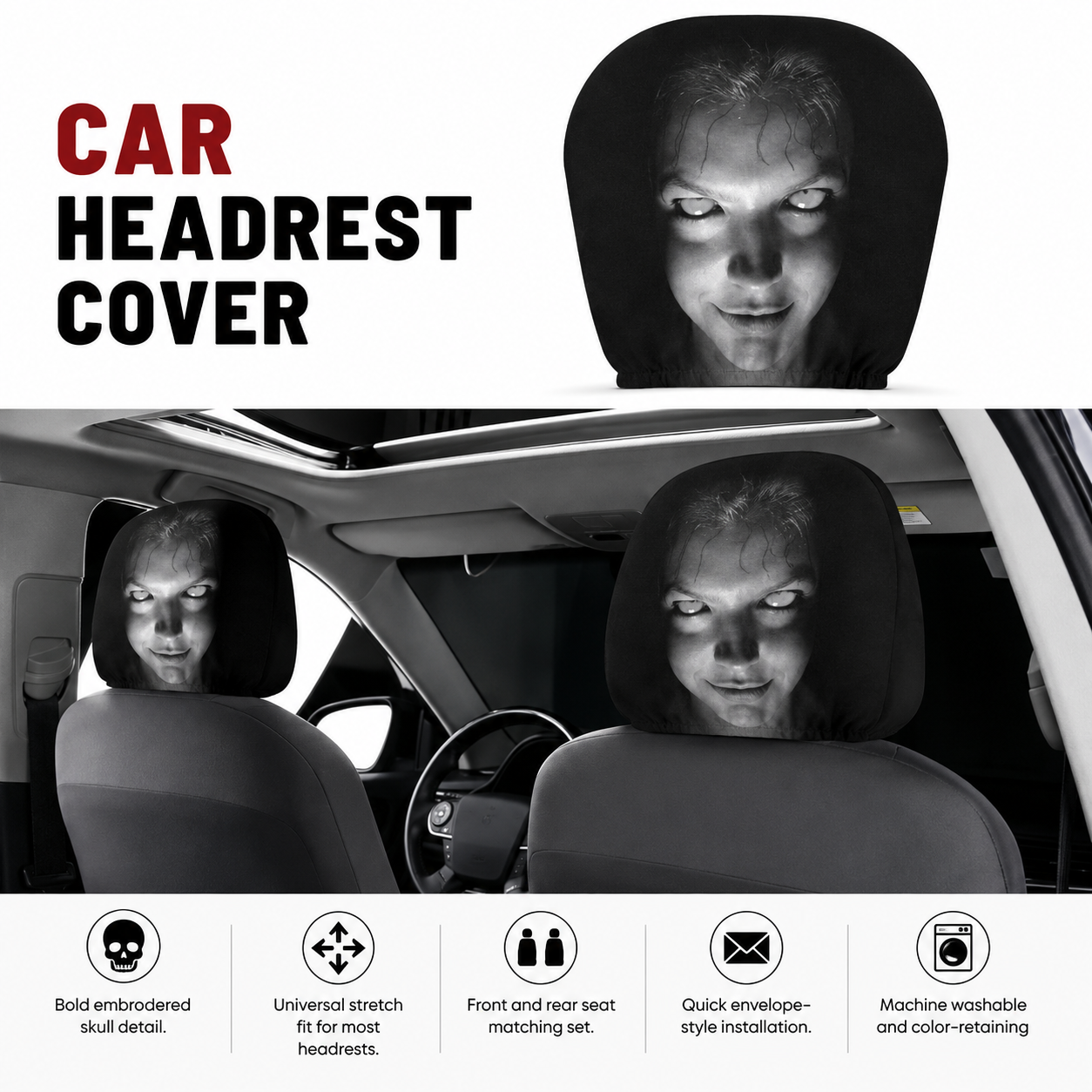 Horror Face Car Headrest Covers