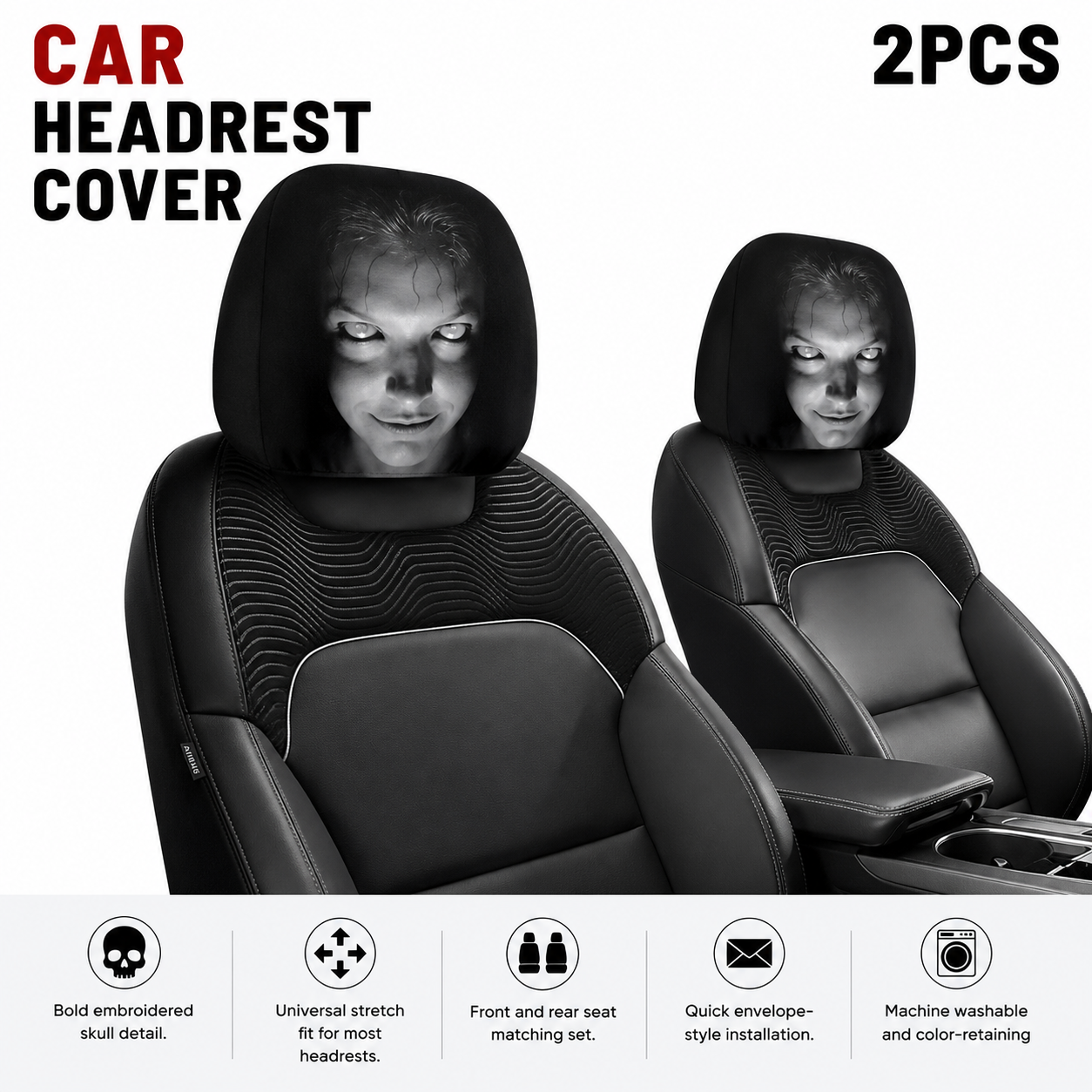 Horror Face Car Headrest Covers