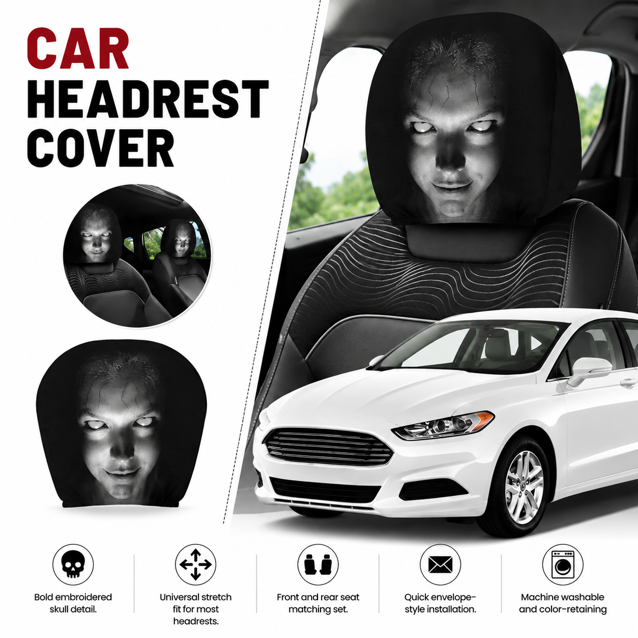 Horror Face Car Headrest Covers