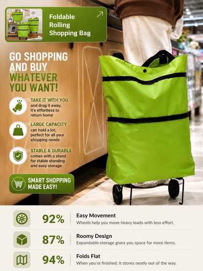 Foldable Rolling Shopping Bag – Expandable Grocery Tote with Wheels